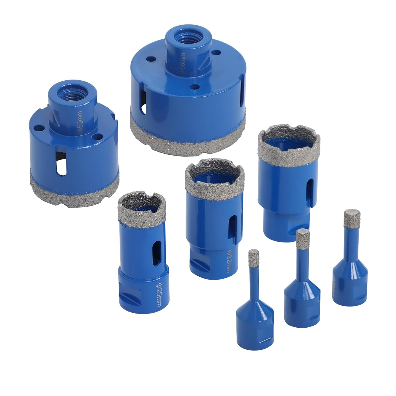 8pcs Diamond Hole Saw Drill Bits Set, 6-68mm M14 Threaded Core Drill Bits for Tile, Ceramic, Porcelain, Marble, Granite, Stone - Triangle Shank with Storage Case (Blue)