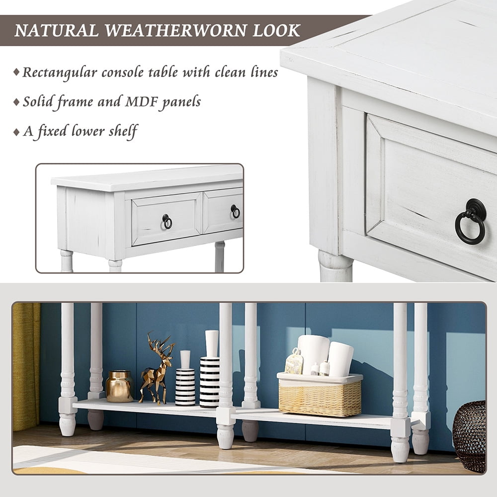 Kepooman Console Table with Drawers and Shelf Rectangular, Solid Wood Sofa Table for Living Room Kepooman Console Table with Drawers and Shelf Rectangular, Solid Wood Sofa Table for Living Room