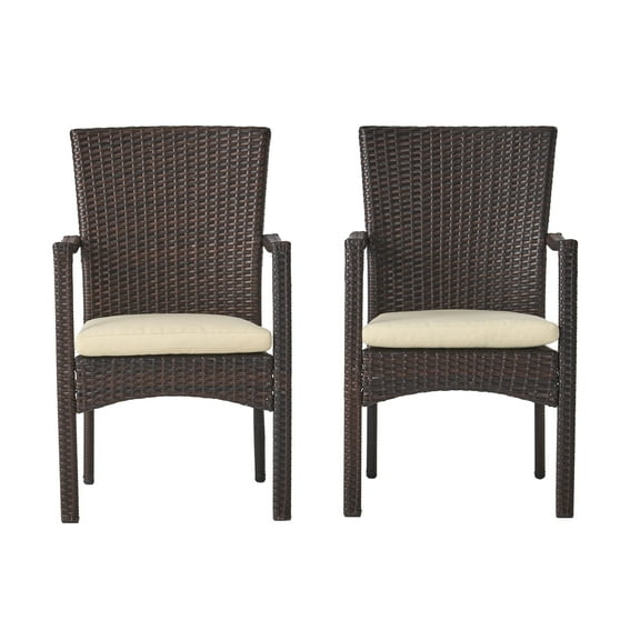 GDF Studio Bishop Outdoor Contemporary Multibrown Wicker Dining Chair (Set of 2)