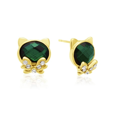 Swarovski Emerald Green Cufflinks - Swarovski Elements Cat Stud Earrings - Emerald
