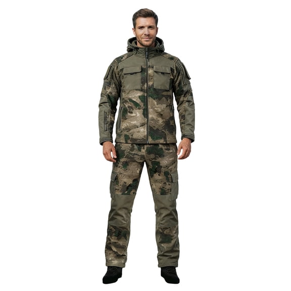 CONZONE Mens Sweatsuit 2 Peice Set Casual Hiking Suit for Men Windproof Waterproof Camouflage Jacket Sweatpants Warm Fall Winter Athletic Outdoor Outfits