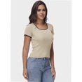thumbnail image 6 of Women Summer Short Sleeve Shirts Crewneck Striped Color Block T Shirts Slim Fit Basic Tee Tops, 6 of 6