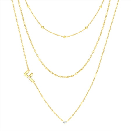 Believe by Brilliance F Triple Chain Initial Necklace Set in 14KT Gold Flash Plated Brass