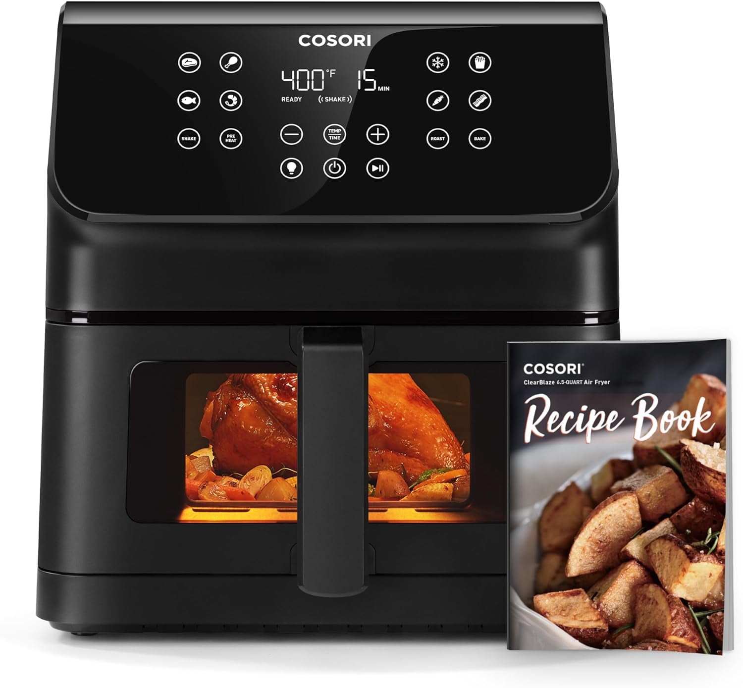 COSORI Clear Blaze Air Fryer, 6.5 Quart Large Compact Air fryer with Visible Window, 12 One-Touch Custom Functions, CAF-P652-KUS, Black