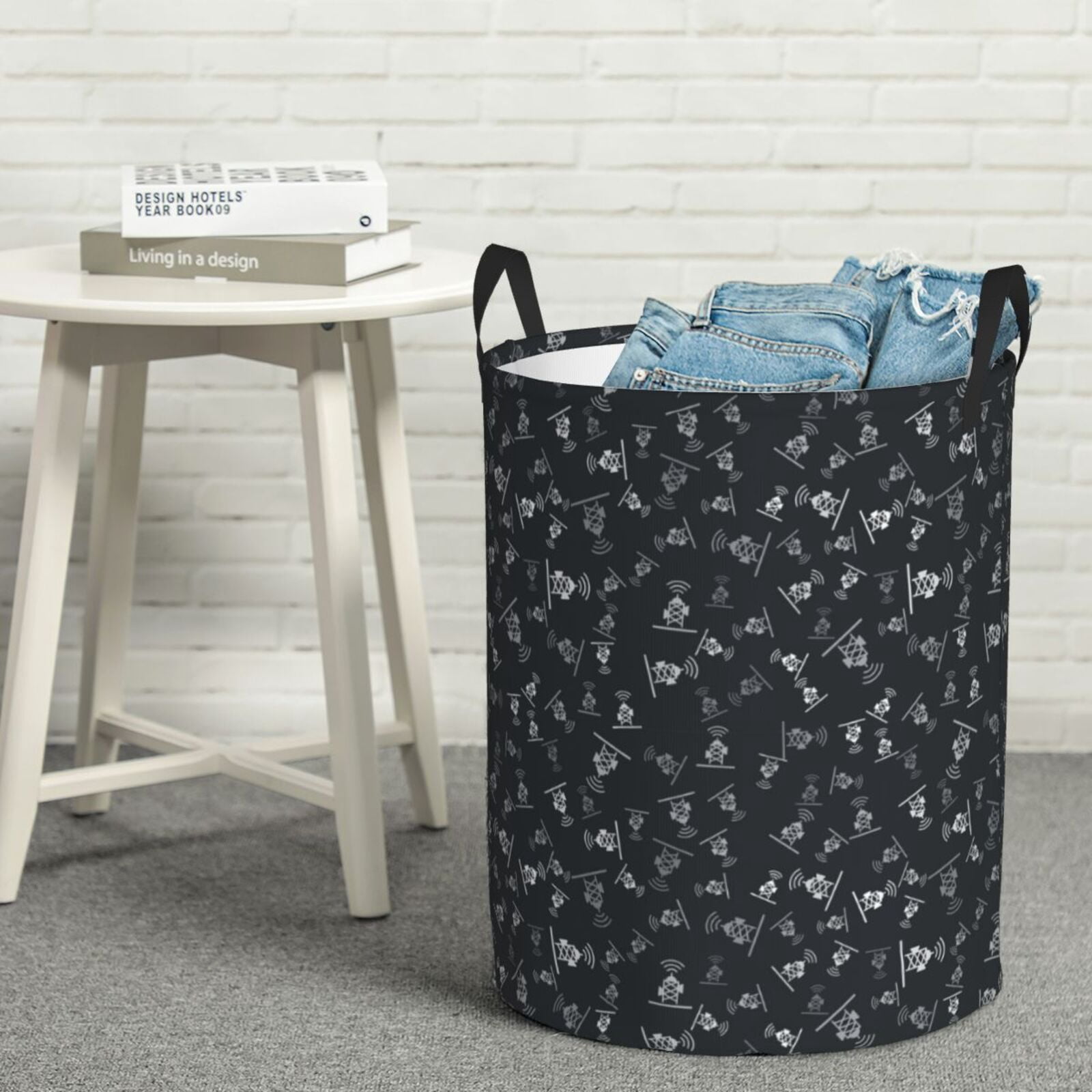 Picia Wireless Antenna Icon Large Laundry Basket, Waterproof, Freestanding Laundry Hamper, Collapsible Tall Clothes Hamper with Extended Handles-Small