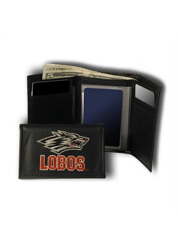 Rico Industries College New Mexico Lobos Embroidered Genuine Leather Tri-fold Wallet 3.25" x 4.25" - Slim
