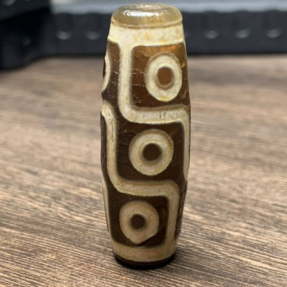 Tibetan Style Old Agate Nine Eyes Dzi Bead Amulet Pendant 14*40MM Collection