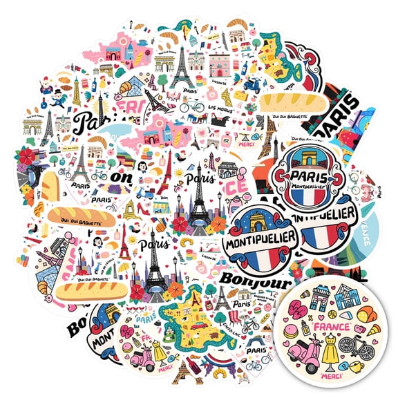 35pcs-50pcs French Paris Stickers Travel France Stickers Cute Parisian Stickers for Laptops Suitcases