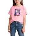 thumbnail image 3 of BXSRUTA Girls Owl Print Cotton Short Sleeve T-Shirt Summer Casual Tee for Big Kids 2-14 Years, 3 of 8