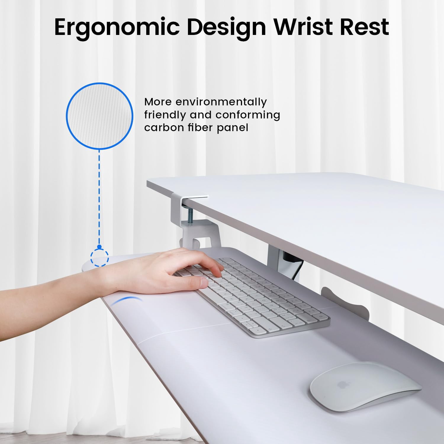 Large Tray Under Desk Slide Out With Extra Sturdy C Clamp Mount System 26'' (30'' Including Clamps) X11 Slide-out Drawer For Typing Mouse White