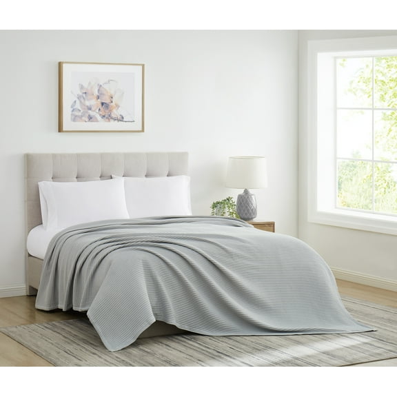 Cannon Heritage 100% Cotton Waffle Weave Grey Full/Queen Blanket, Solid Casual themed, Adult Bedding, OEKO-TEX Certified