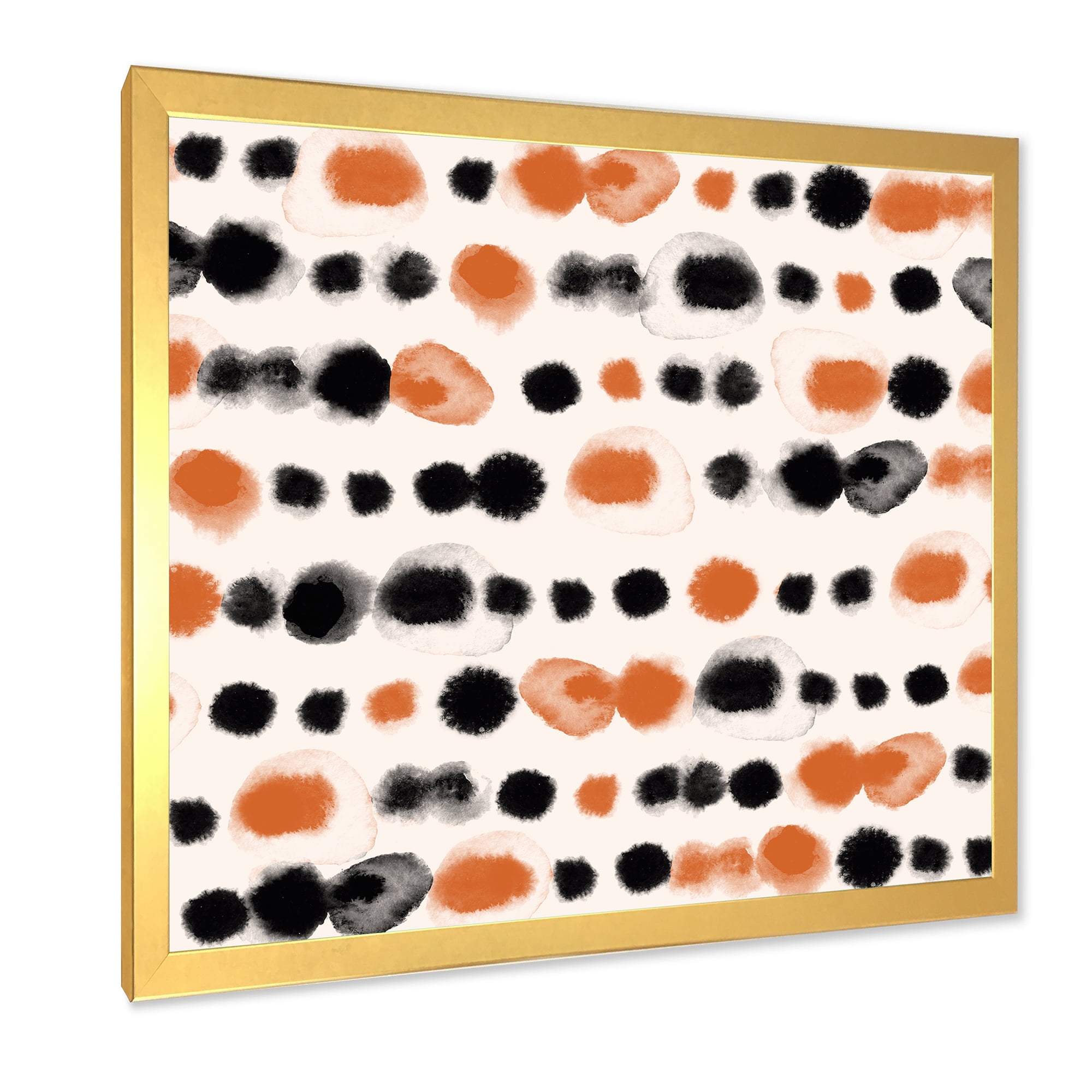 Designart 'Orange and Black Polka Dots' Modern Framed Art Print