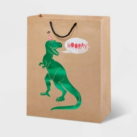 Medium Gift Bag Birthday T-Rex Hooray - Spritz: Dinosaur Party Bag, Multicolor, 12.75" x 10" x 5"