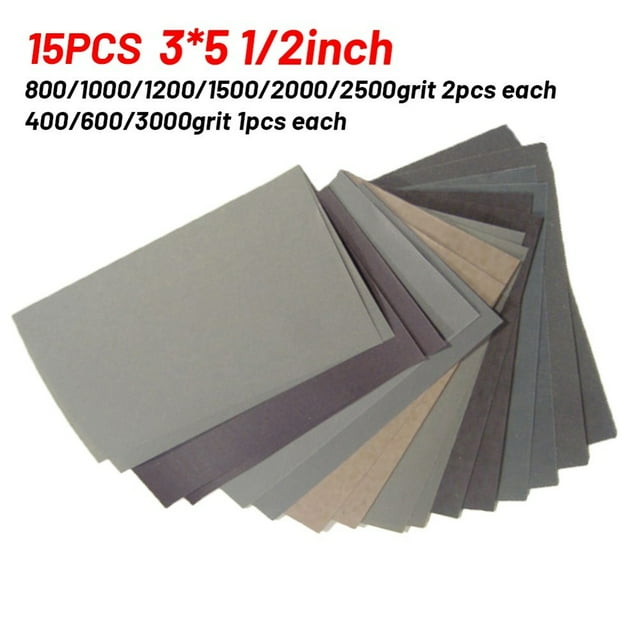 15 Pcs Papier de Verre Humide / Sec 400 600 800 1000 1200 1500 2000 2500 3000grains
