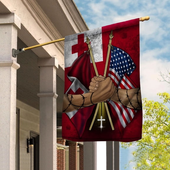 Flags Tongan Handshake American Flag Friendship USA Tonga Tongan Part House Flag, Double-Sided Decorative Outdoor Flag, Polyester Yard Flag 29.5 x 39.5 in