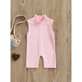 thumbnail image 2 of Caoirhny Toddler Baby Girls Summer Romper, Solid Color High Neck Sleeveless Short Jumpsuit One-Piece Clothes, 2 of 9