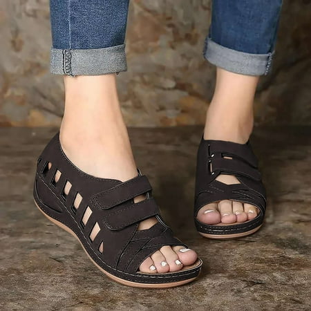 

Aayomet Wedge Sandals for Women Strap Sandals Summer Fashion Flops Women s Wedges Flip Buckle Shoes Sandals Shoes For Women Brown 9