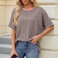 thumbnail image 2 of T-shirt à Manches Courtes Unicolore Décontracté pour Femmes - Col Rond, 2 of 7