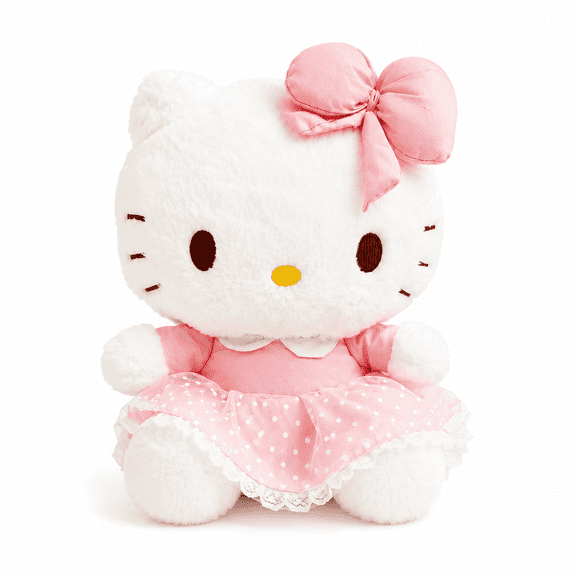 Kawaii Cat Plush 13" Toy with Pink Bow – Soft Stuffed Animal Doll, Cute Gift for Girls, Kids & Room Decor