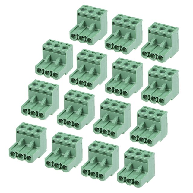 Unique Bargains 15Pcs AC300V 15A 5.08mm Pitch 3P Flat Angle Needle Seat Insert-In PCB Terminal