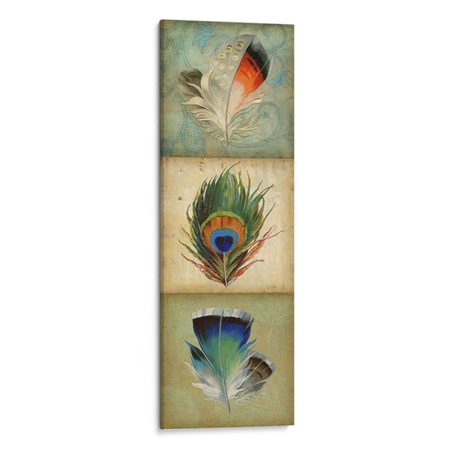 Cuadro decorativo - Tríptico De Plumas 2-Up I, Jennifer Goldberger 20x60 Canvas Lab Animales, Naturaleza, Animales y naturaleza