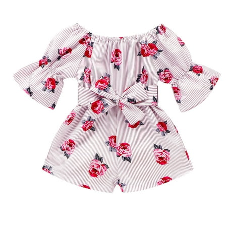 

Kwasome Girls Romper Butterflies Prints Jumpsuit Fall Winter Round Neck Long Sleeve Outfits Vacation Fashion Daily Wears Red 3-4 Years