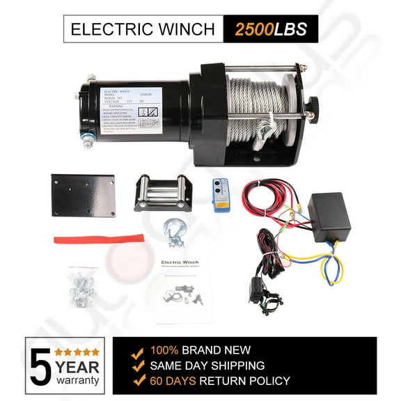 ATV UTV Winch 2500LBS UTV Electric Winch Steel Cable Offroad Remote Control 12V