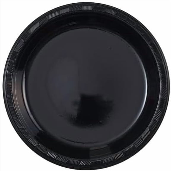 EcoQuality 9 inch Black Plastic Dinner Plates, Round Heavy Duty Disposable Party Plates, (10)