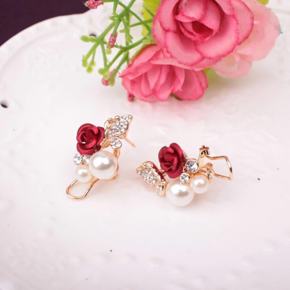 New Fashion Jewelry Red Rose Butterfly Angel Wings Pearl 