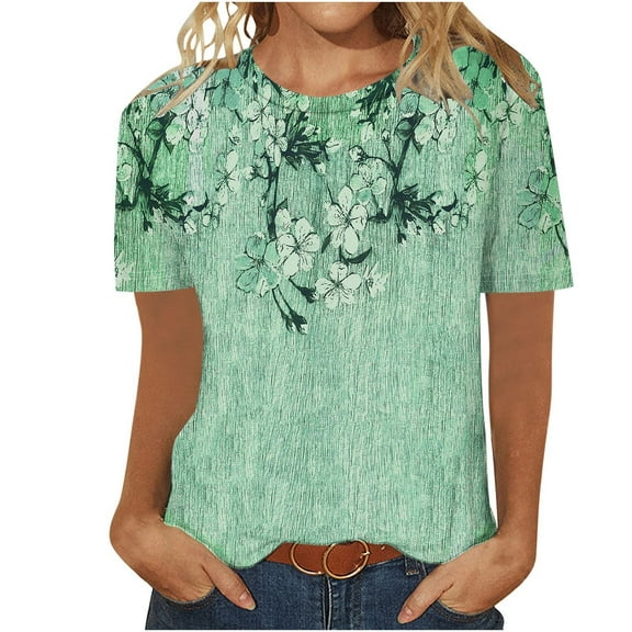 Kayannuo Womens Blouses Short Sleeve T Shirts for Women Valentine's Day Women's Printed Round Neck Short Sleeve T-shirt Loose Top Blouses