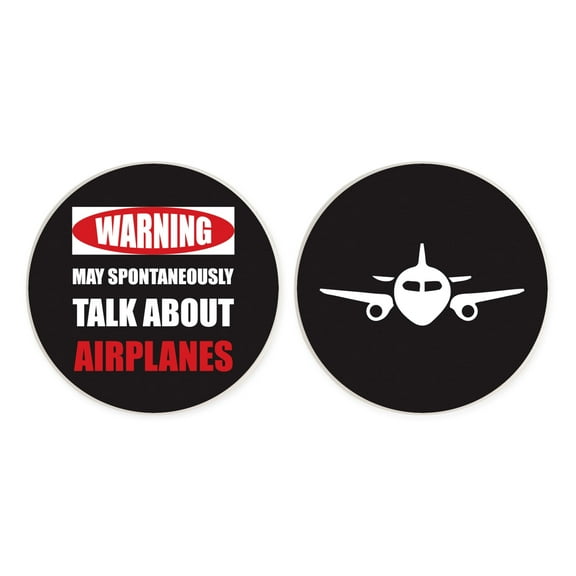 Talk About Airplanes Black 2.75 x 2.75 Absorbent Ceramic Car Coasters Pack of 2