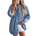 thumbnail image 1 of Blusa elegante de mezclilla para mujer, cuello en V, manga larga, azul, 1 of 6
