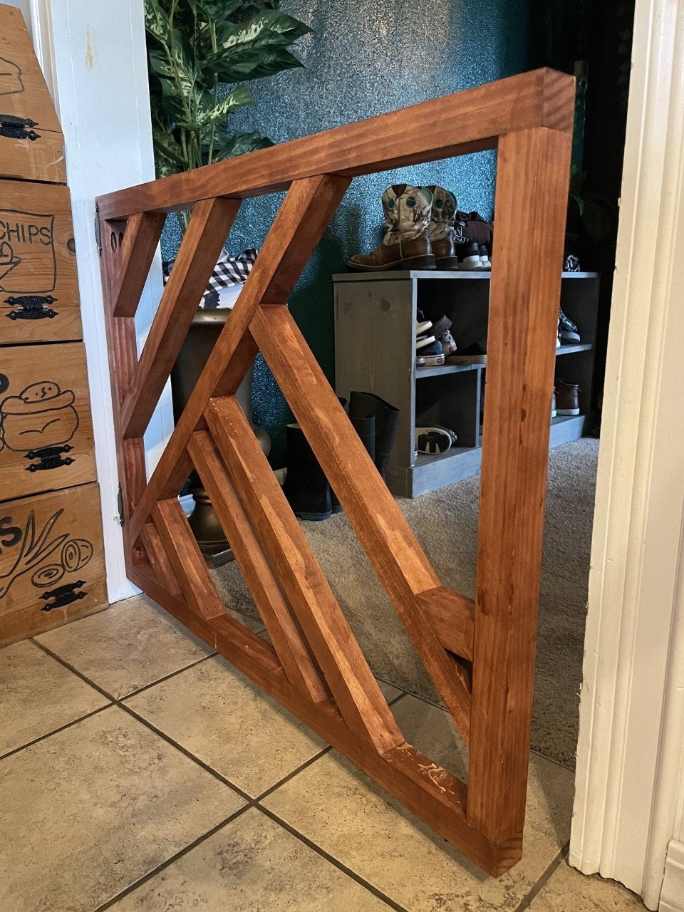 Stumps Custom Wood Stylish Geometric Design Baby/Pet Gate - Safe and Secure Home Protection 53-55 Inches Height x 51-52 Inches Width