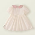 thumbnail image 5 of Ashirexll Little Girl Dresses, Girls Summer Dress, 3-8Y Children Short Sleeve Turndown Collar Dress Summer Casual Shirt Dress Pleated Lace Bowknot, 5 of 7