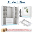 thumbnail image 2 of ChVans 75" Tall 4 Doors Armoire Wardrobe Closet with 3 Drawers and Mirror, Large Wardrobe Closet for Bedroom with LED Lights, Wooden Armoire Storage Cabinet with Hanging Rod, White, 2 of 12