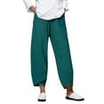 thumbnail image 2 of Summer Linen Pants for Women,Casual Elastic Waist Solid Print Side Button Trendy Pants Baggy Comfy Trousers Women Pants Cotton Daily Wearing Female Green2 4Xl, 2 of 9