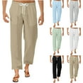 thumbnail image 1 of Styesk Men's Pants Men's And Linen Solid Color Loose Fashionable Drawstring Pants With Pockets, 1 of 8
