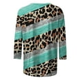 thumbnail image 4 of Sakmal 3/4 Sleeve Ladies Tops Green Leopard Print Striped Crew Neck Pullover Womens T Shirts, 4 of 5