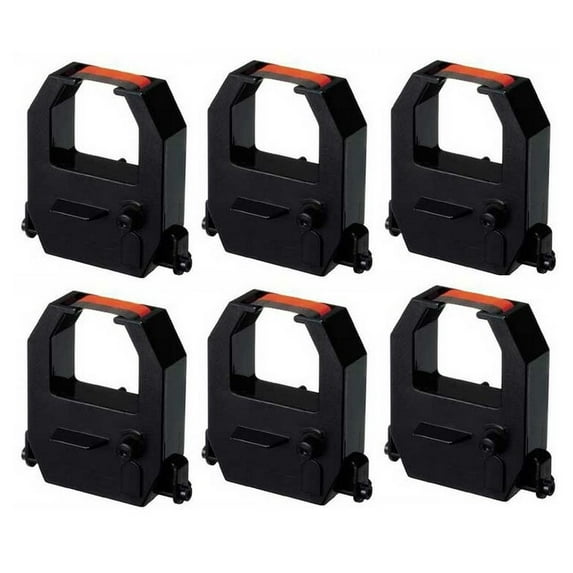 PrinterDash Compatible Replacement for Vertex 810 Black/Red Time Clock Printer Ribbons (6/PK) (VEX021010BR)