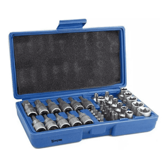 Juego De Dados Y Puntas Bloosom 3/8 Torx, 34 Pz, Kit Master Azul