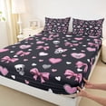 thumbnail image 5 of Erosebridal Bowknot Skull Heart Bed Sheets for Girls, Cute Ribbon King Sheets, 4 Pieces, 5 of 6