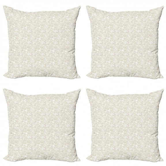 Abstract Throw Pillow Cushion Case Pack of 4, Nostalgia Geometrical Swirling Lines Vintage Style Simplistic Illustration, Modern Accent Double-Sided Print, 4 Sizes, Khaki and White, by Ambesonne