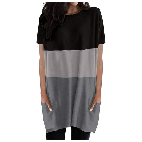 Bigersell Spring Dresses Women's Short Sleeve Lightweight Casual Loose Long Tunic Dress with Pockets Plus Size Summer Dresses Women's Plus Sheath Dresses, Style 15988, Gray XL