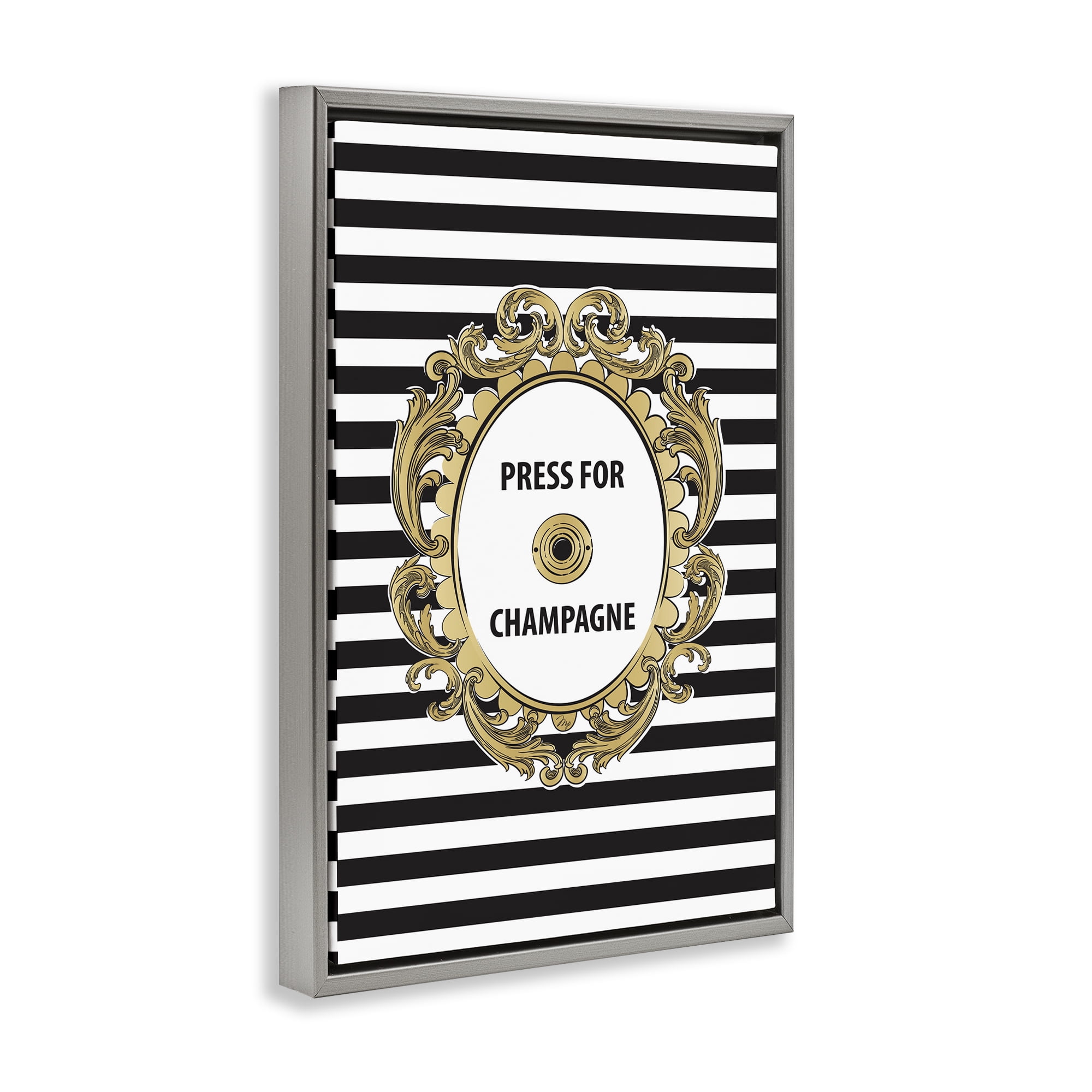 Stupell Industries Press For Champagne Celebration Gray Framed Floater Canvas Wall Art, design by Martina Pavlova