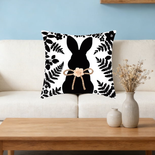 Uuiauoio Easter Pillow Covers 18x18 Easter Throw Pillow Covers with Bunny and Eggs Spring Home Decor Pillowcase Square Cushion Covers for Sofa Bed Couch