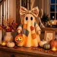 thumbnail image 4 of Lighted Vintage Patchwork Ghost, Light Up Ghost with Pumpkin Lantern Halloween Decor, 2027 Vintage Halloween Patchwork Ghosts Lamp, Rustic Fall Figurine Decoration for Mantel Shelf Entryway Porch, 4 of 5