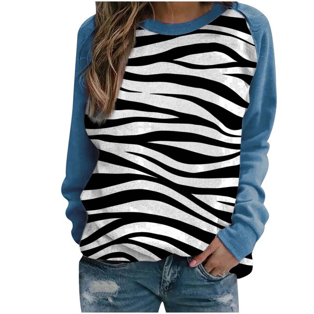 JUNWELL Hauts pour Femmes Mode Chandails à Capuchon pour Chandails en Molleton à Manches Longues Col Rond Décontracté Coupe Ample Chemises Imprimées pour Extérieur (Disponible en Grande Taille) jusqu'à 65 % de Réduction