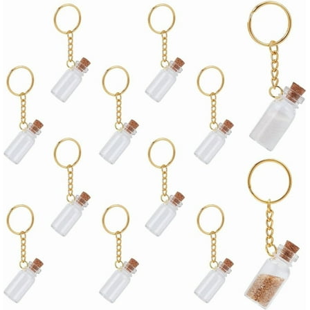 10Pcs Glass Bottle Keychains Wishing Bottle Charm Mini Wishing Bottle Keychain with Cork Lids and Golden Iron Clasps for Keychain DIY Crafts Bottle: 2ml