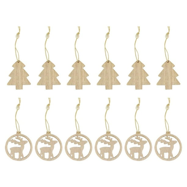 12 adornos colgantes de madera para Navidad. Ciervos de árbol de navidad