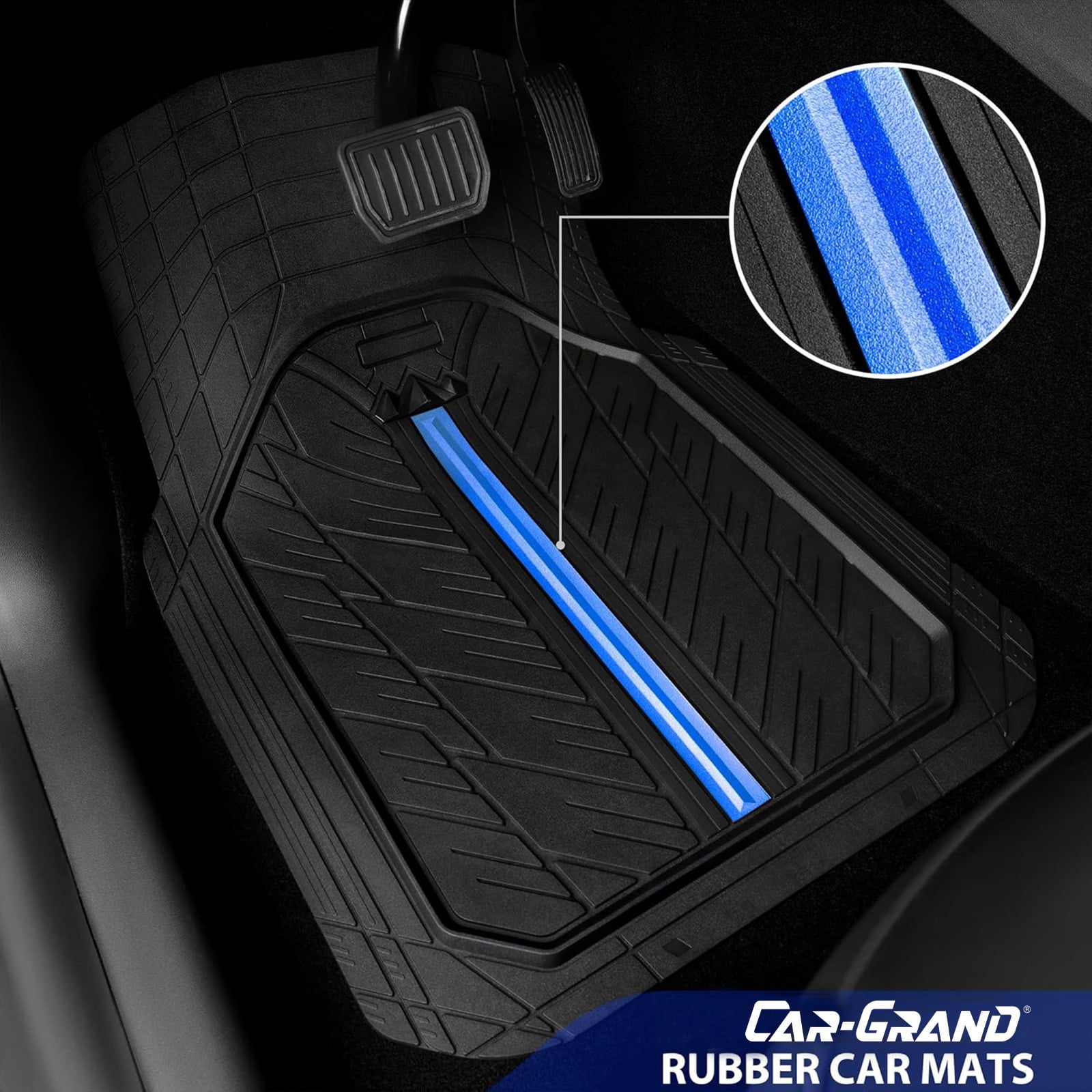 CAR GRAND Heavy Duty Rubber Car Floor Mats, Deep Dish Waterproof Car Mats All Weather, Universal Trim-to Fit Automotive Floor Mats for Car SUV Truck Van, Durable Floor Liners Black Blue